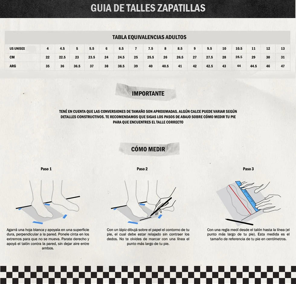 Tabla De Talles Zapatillas Vans Equivalencia Tallas Zapatillas